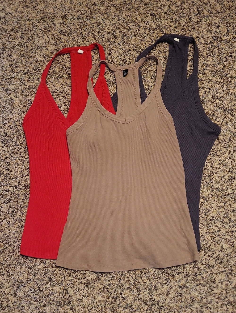 Everyday Ribbed Racerback Tank - Red, Taupe, Gray 3 For One Price